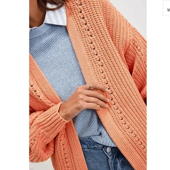 Free People Peach Orange Nightingale Chunky Long Cardigan Sweater Small NWOT - Picture 10 of 11